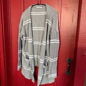 Cozy Striped Cardigan in Gray and White